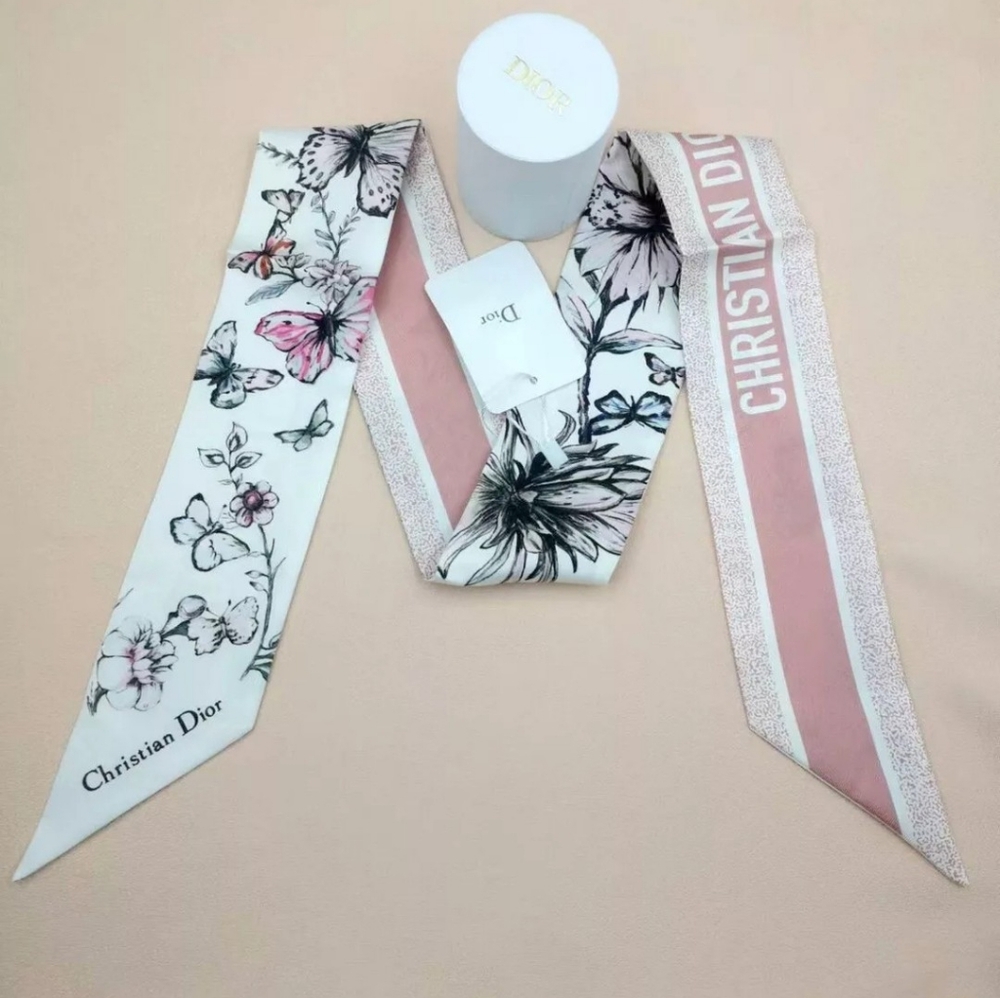 NWT CHRISTIAN DIOR Silk Mitzah Scarf With Pink Butterfly